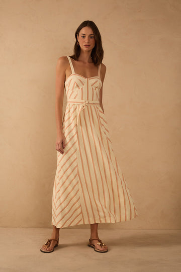 STRIPED BUSTIER MIDI DRESS