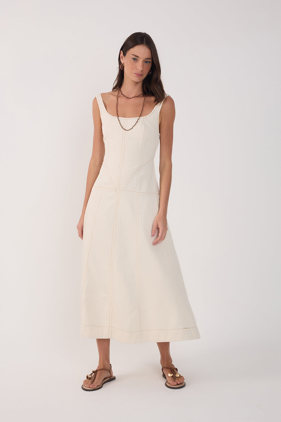 TOPSTITCHED MIDI DRESS