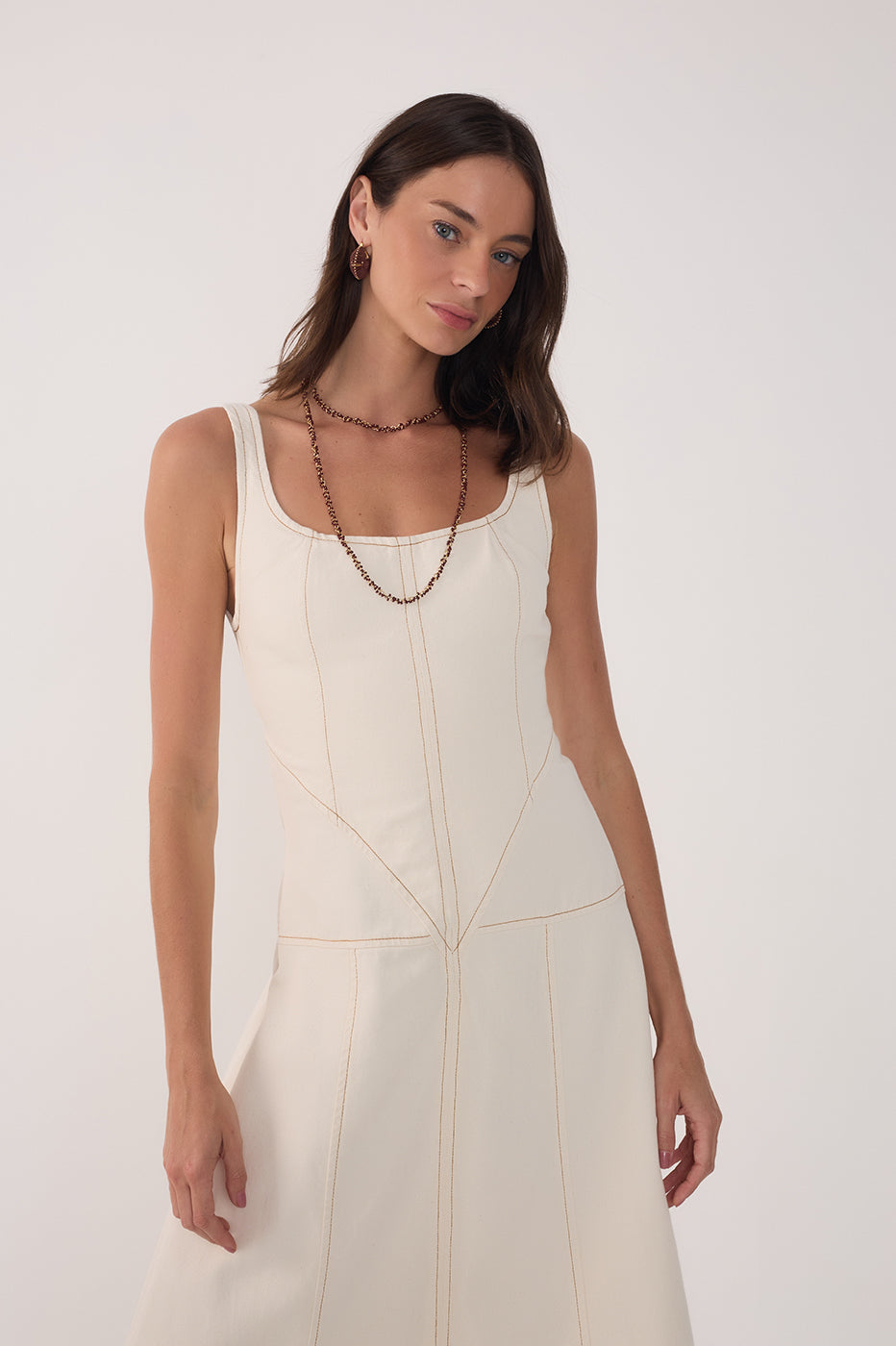 TOPSTITCHED MIDI DRESS
