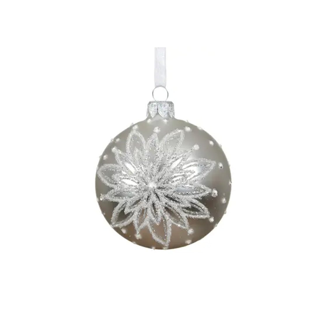 Silver Glitter Flower Ball Ornament