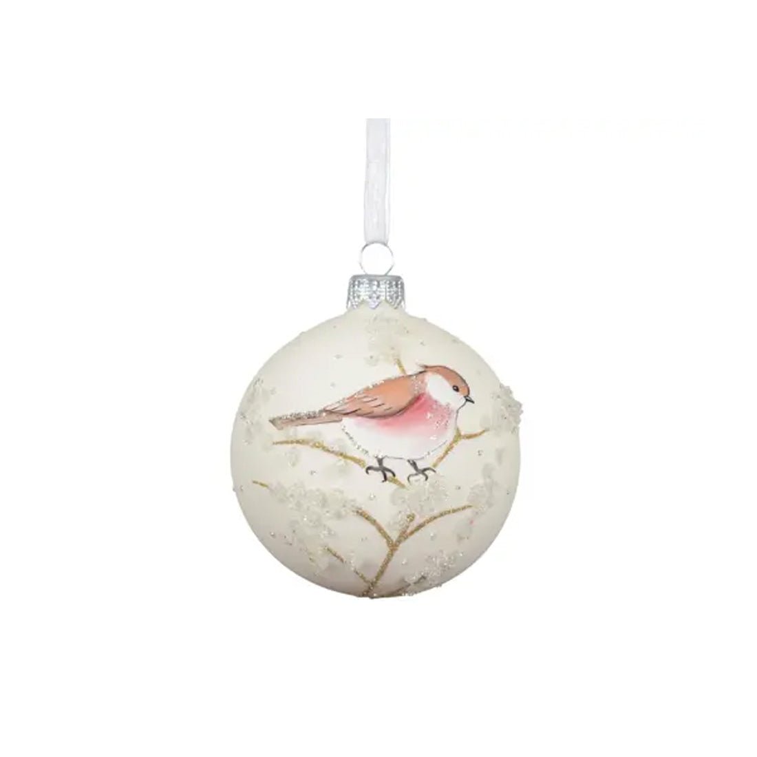 White Chickadee Ball Ornament