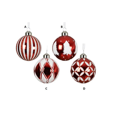 Glass Red White Ball Ornament