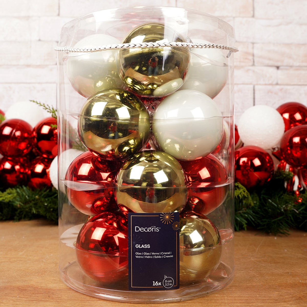 Glass Red Gold White Ball Ornament Set of 16