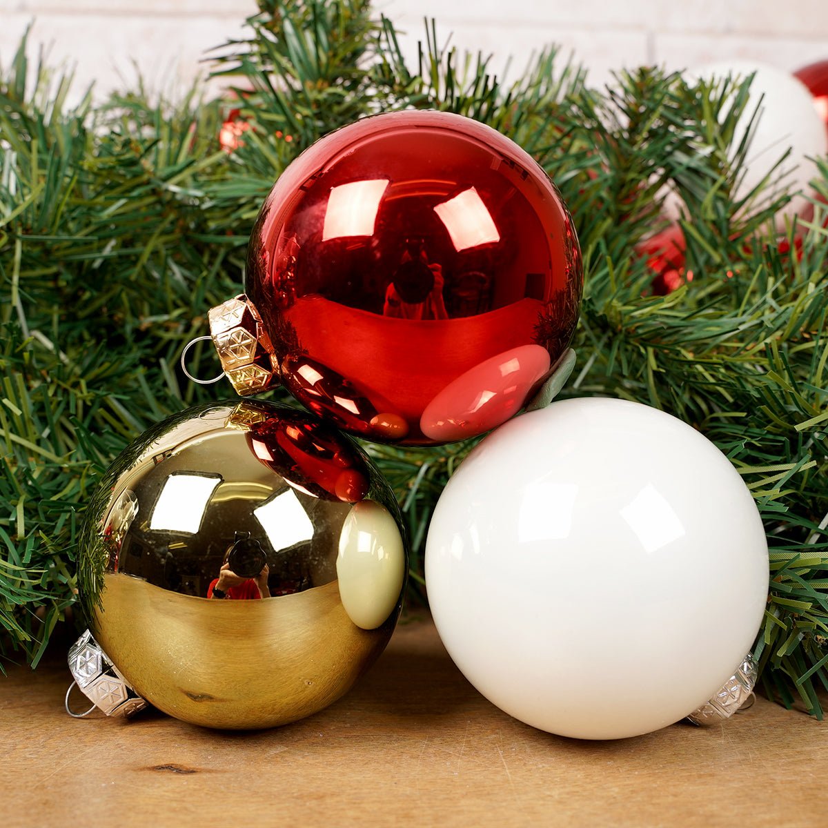 Glass Red Gold White Ball Ornament Set of 16