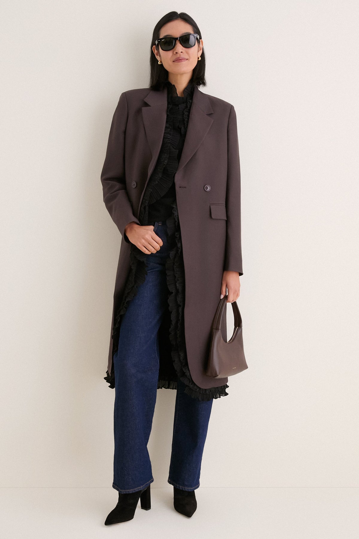 Chocolate Plum Double Wool Suiting Long Coat