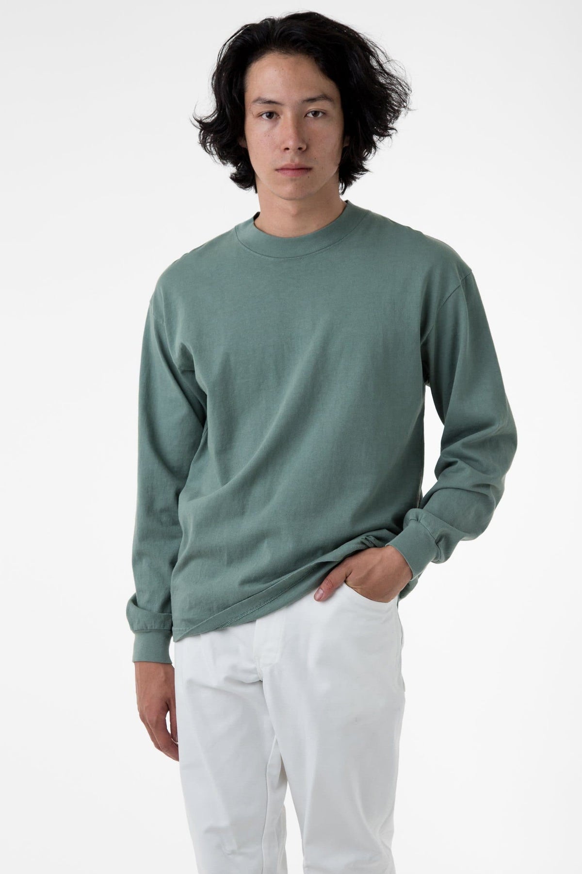 1406GD - Long Sleeve Garment Dye Mockneck T-Shirt