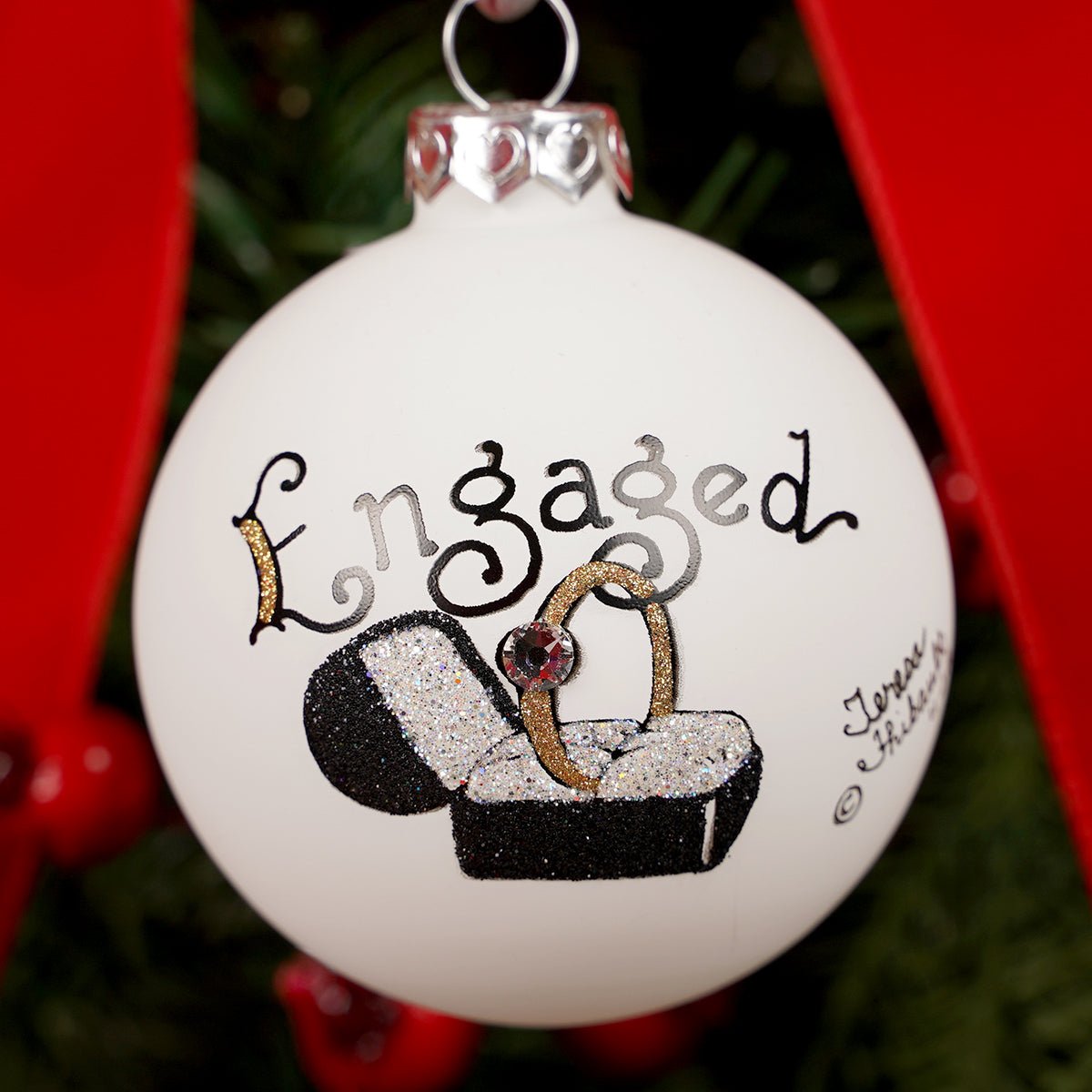 Engaged Hand Painted Christmas Ornament
