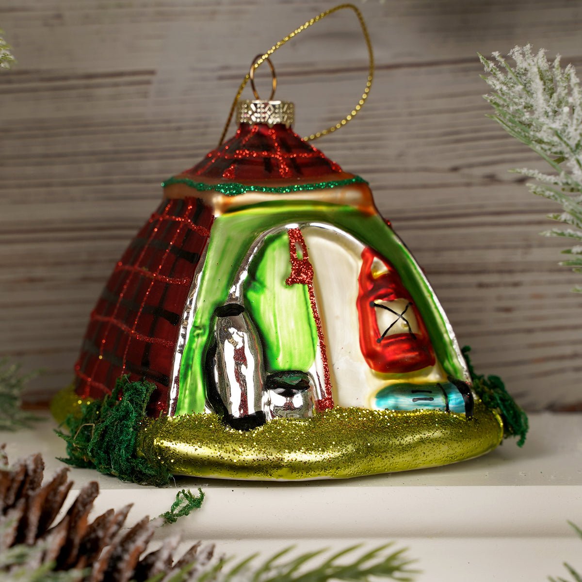 Glass Camping Tent Christmas Ornament