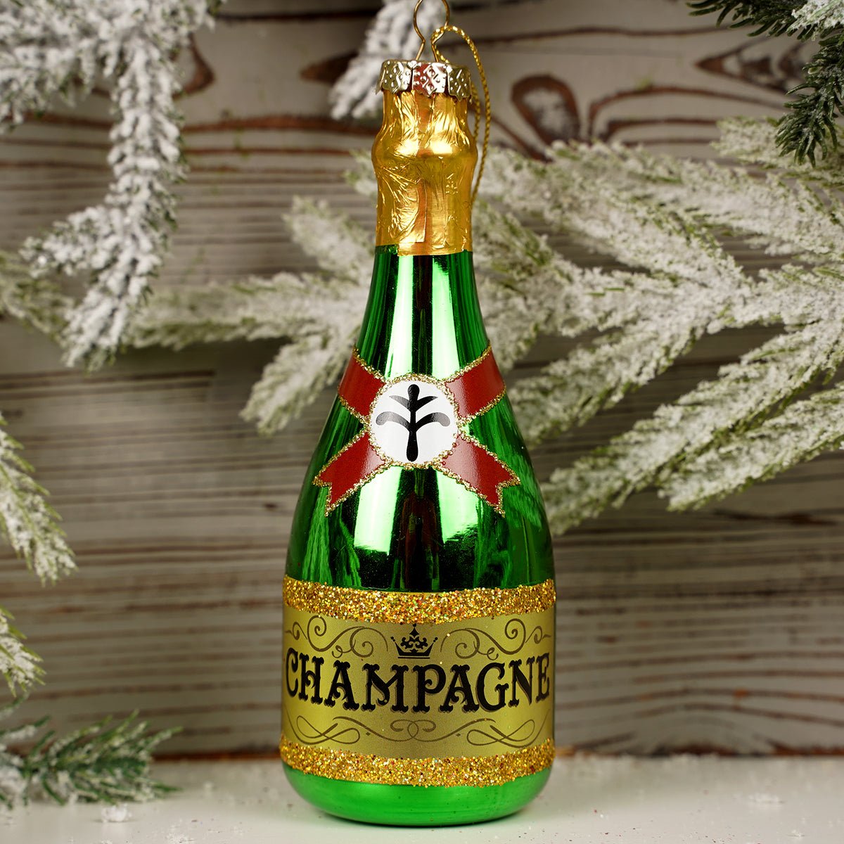 Glass Champagne Bottle Ornament