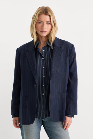 THE OVERSIZED BLAZER | NAVY PINSTRIPE