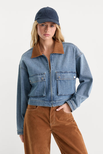 THE DENIM SWING CROPPED JACKET | AMBER