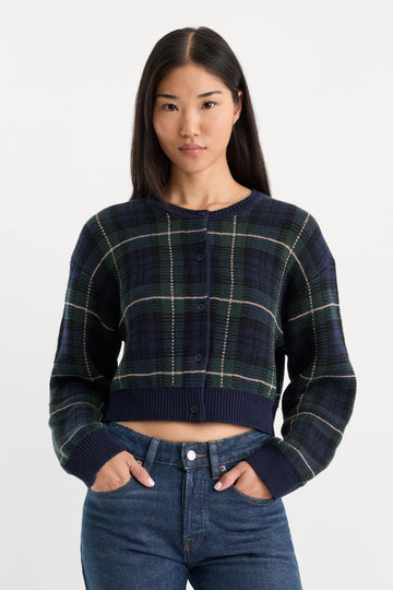 THE JACQUARD CARDIGAN | FOREST PLAID