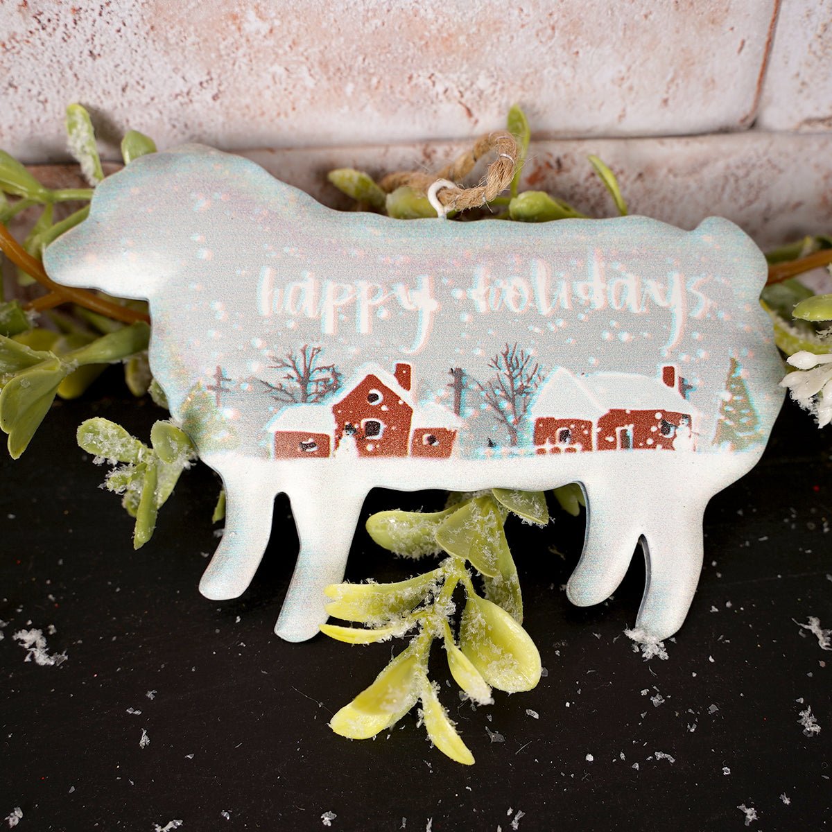 Tin Snow Scene Animal Ornament