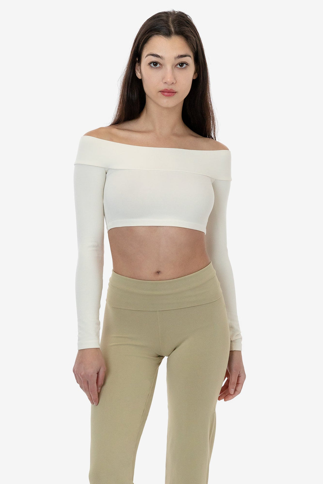 83074GD - Cotton Spandex Long Sleeve Off Shoulder Crop Top