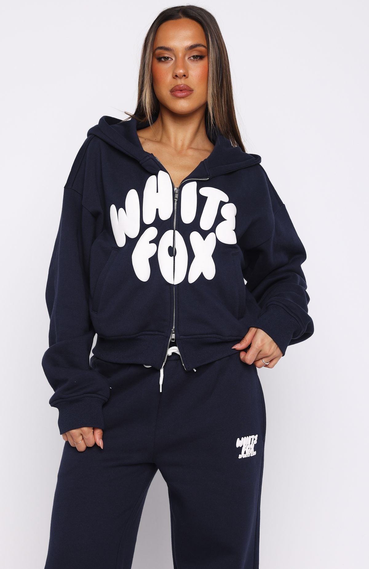 Club 14 Allie Boxy Zip Front Hoodie Navy