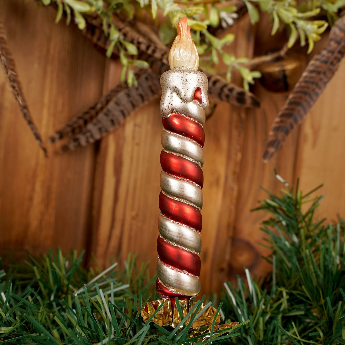 Red Gold Candle With Clip Ornament