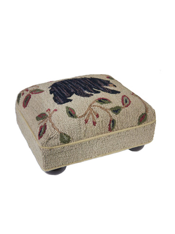 Black Bear Hooked Wool Footstool