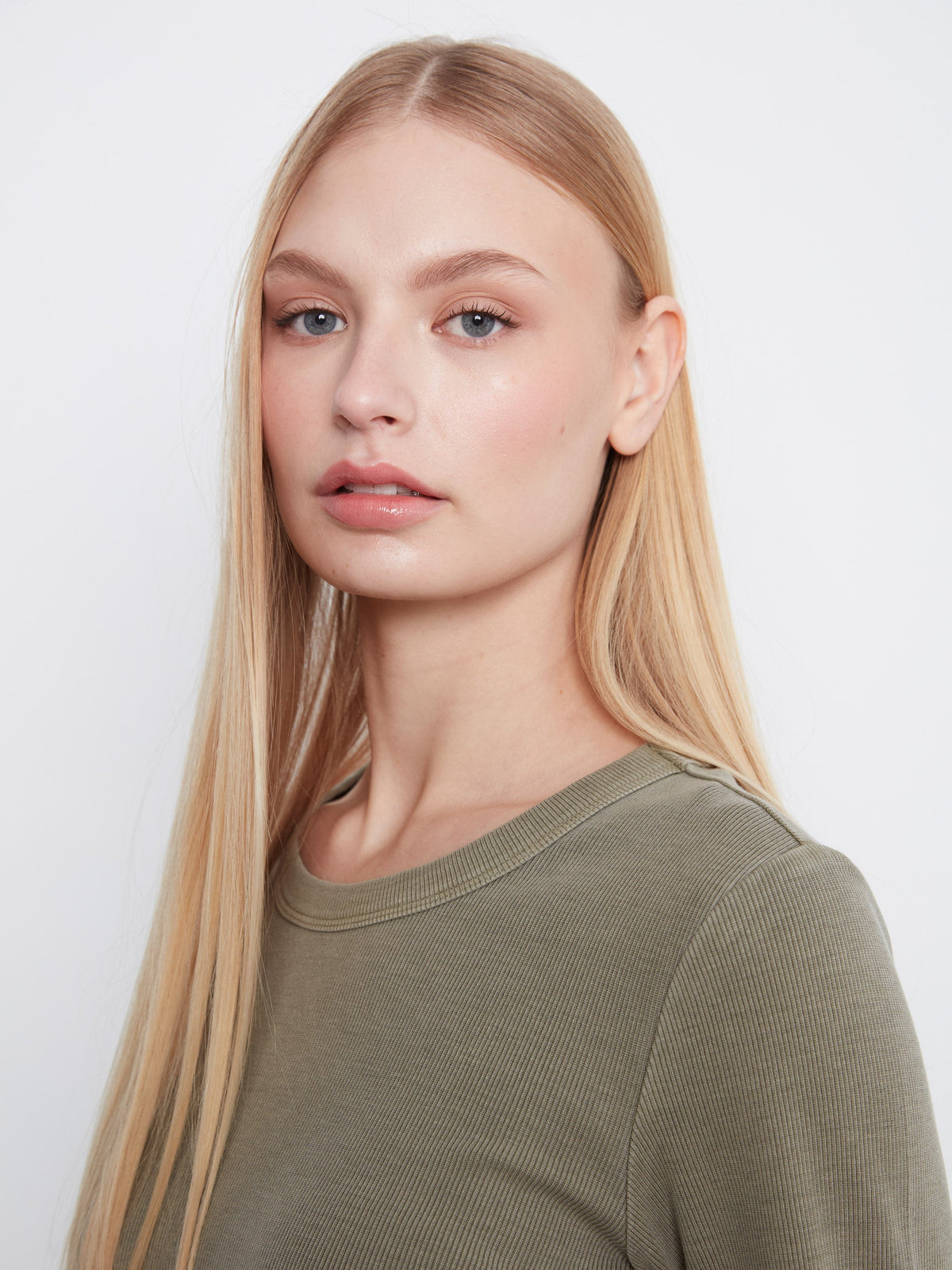 Cotton Blend Ribbed Long Sleeve Top - Verveine