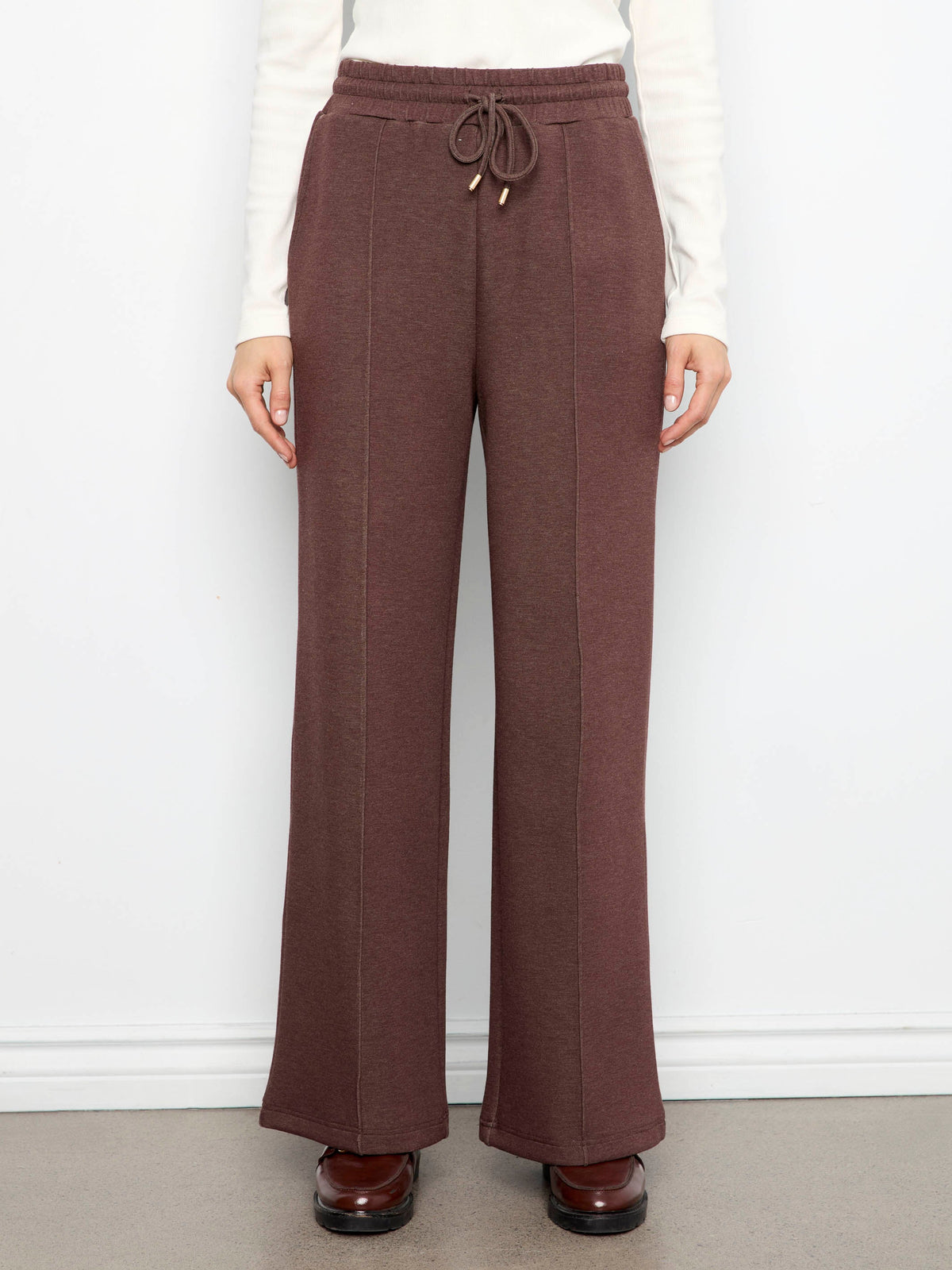 Soft Scuba Wide Leg Jogger Pants - Heather Espresso