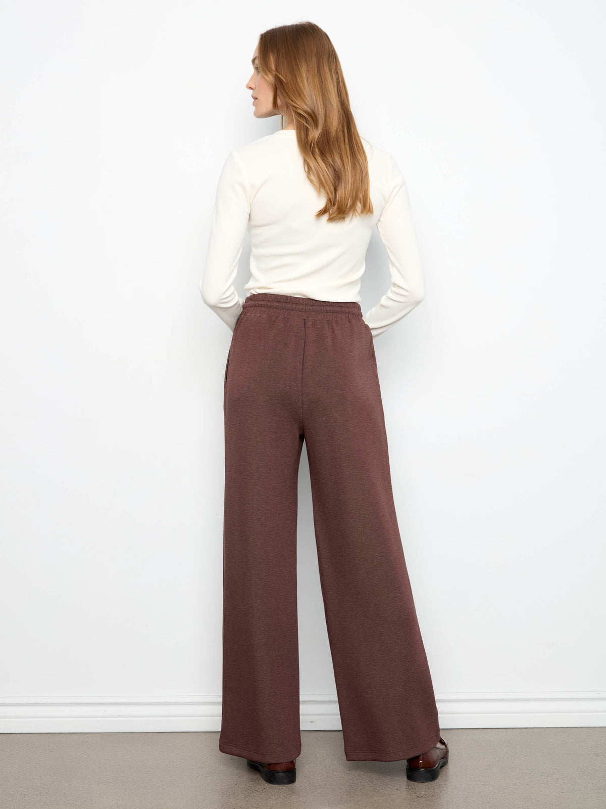 Soft Scuba Wide Leg Jogger Pants - Heather Espresso