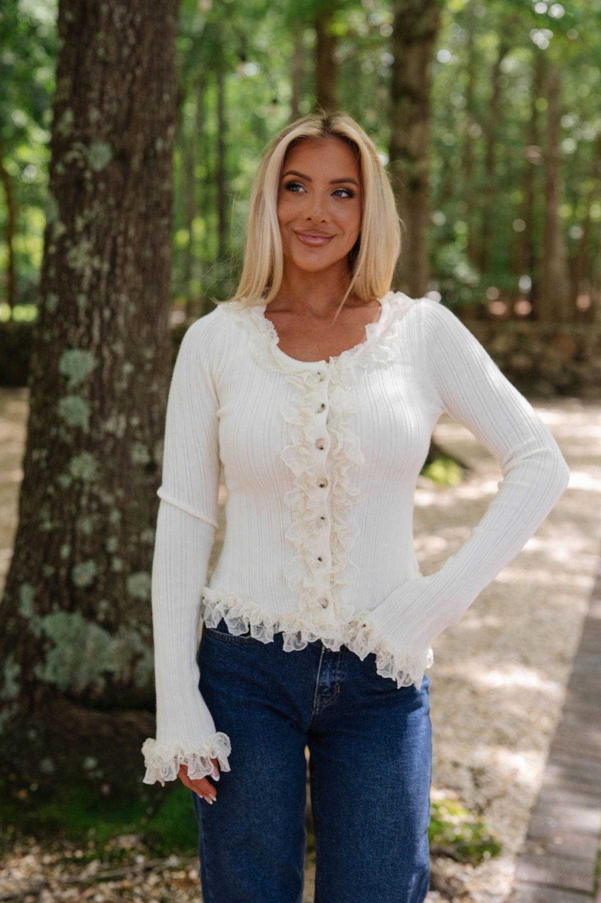 Betsy Lace Detail Sweater-Cream