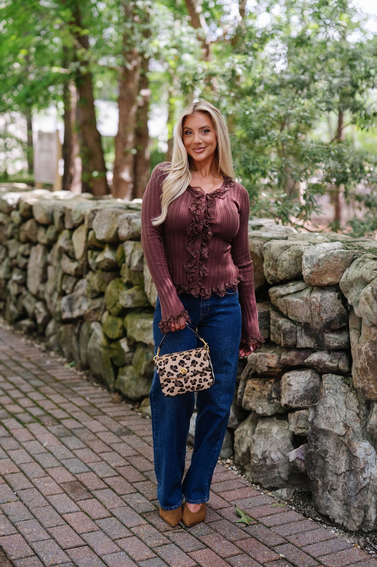Betsy Lace Detail Top-Mulberry Brown