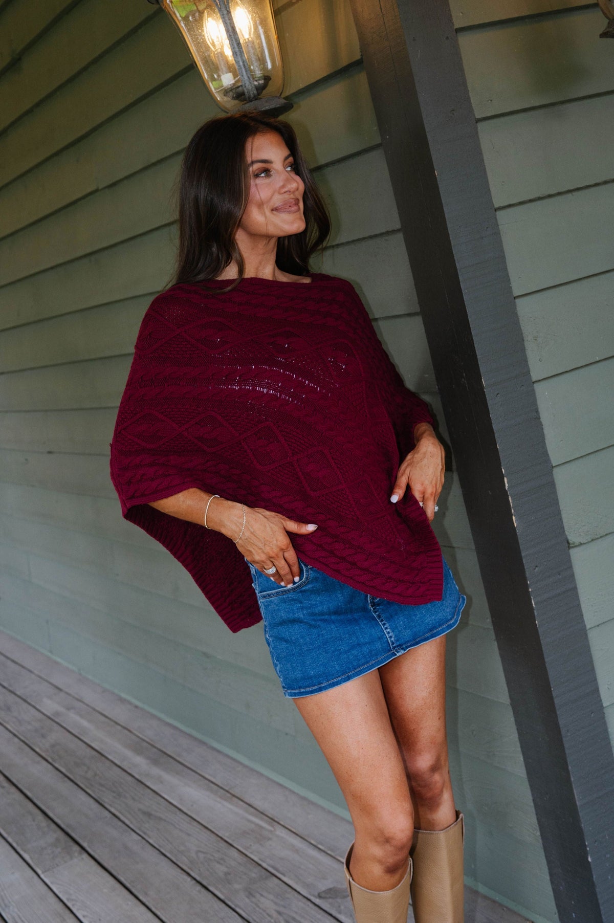 Bella Poncho Sweater-Burgundy