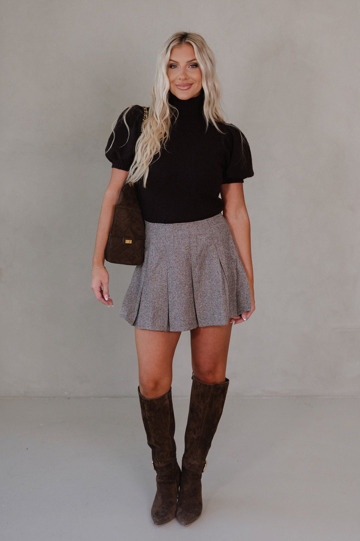 Logan Puff Sleeve Top-Brown