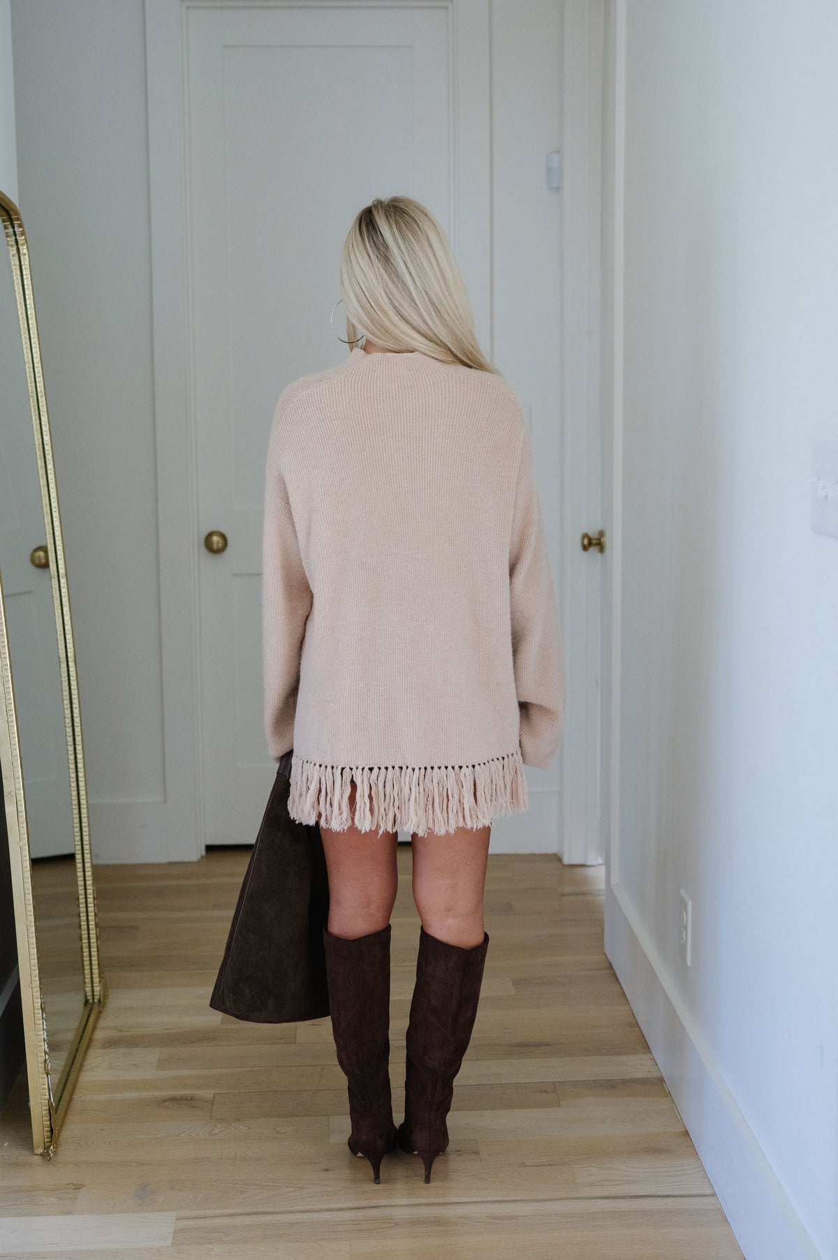 Bella Fringe Sweater- Tan
