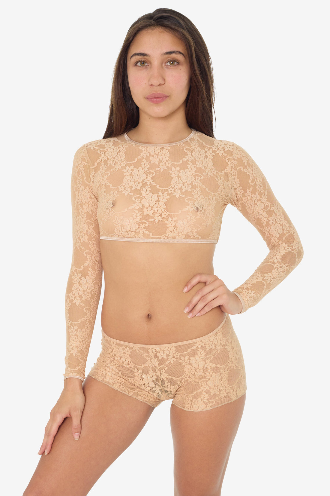 FNS079 - Floral Lace Long Sleeve Crop Top