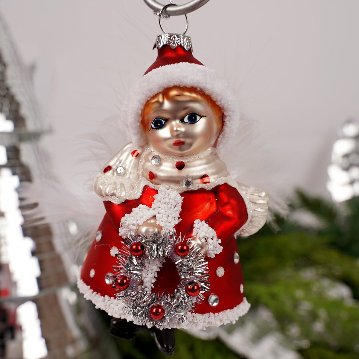Red Christmas Angel Glass Ornament