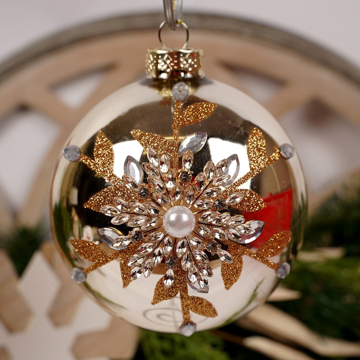 100MM Glass Gold Snowflake Ball Ornament