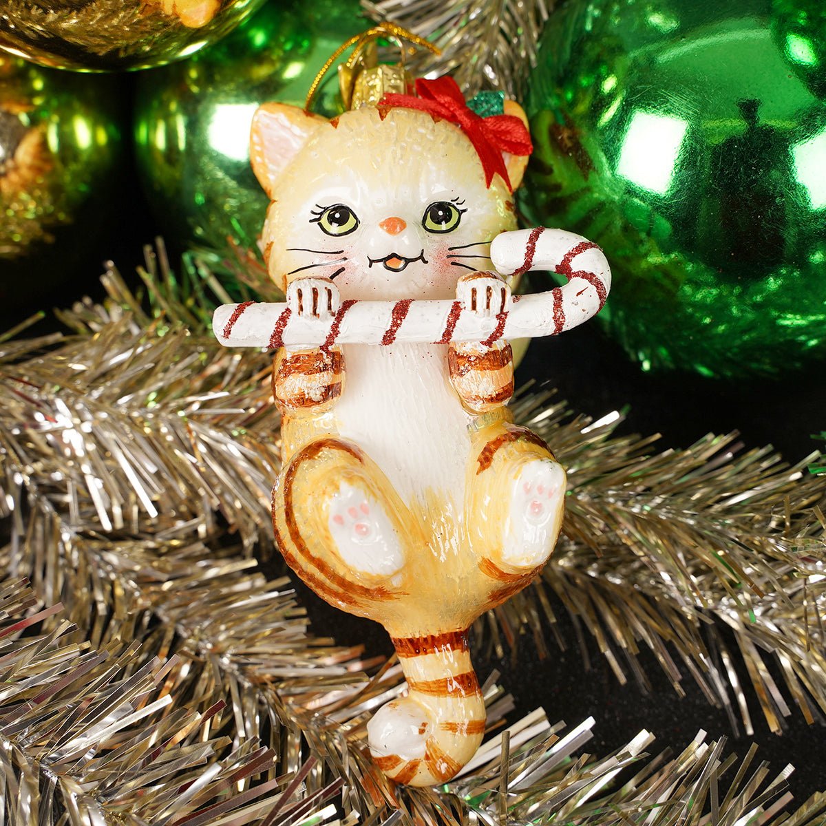 Noble Gems Cat with Candy Cane Ornament