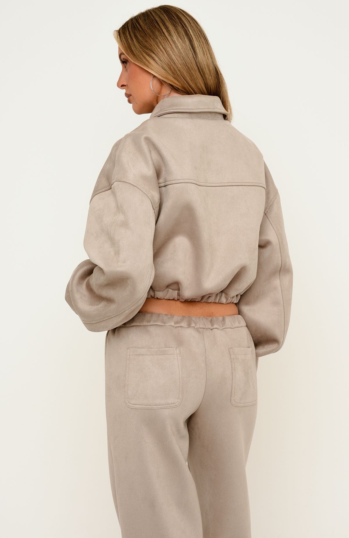 Isolda Faux Suede Bomber Jacket Sand
