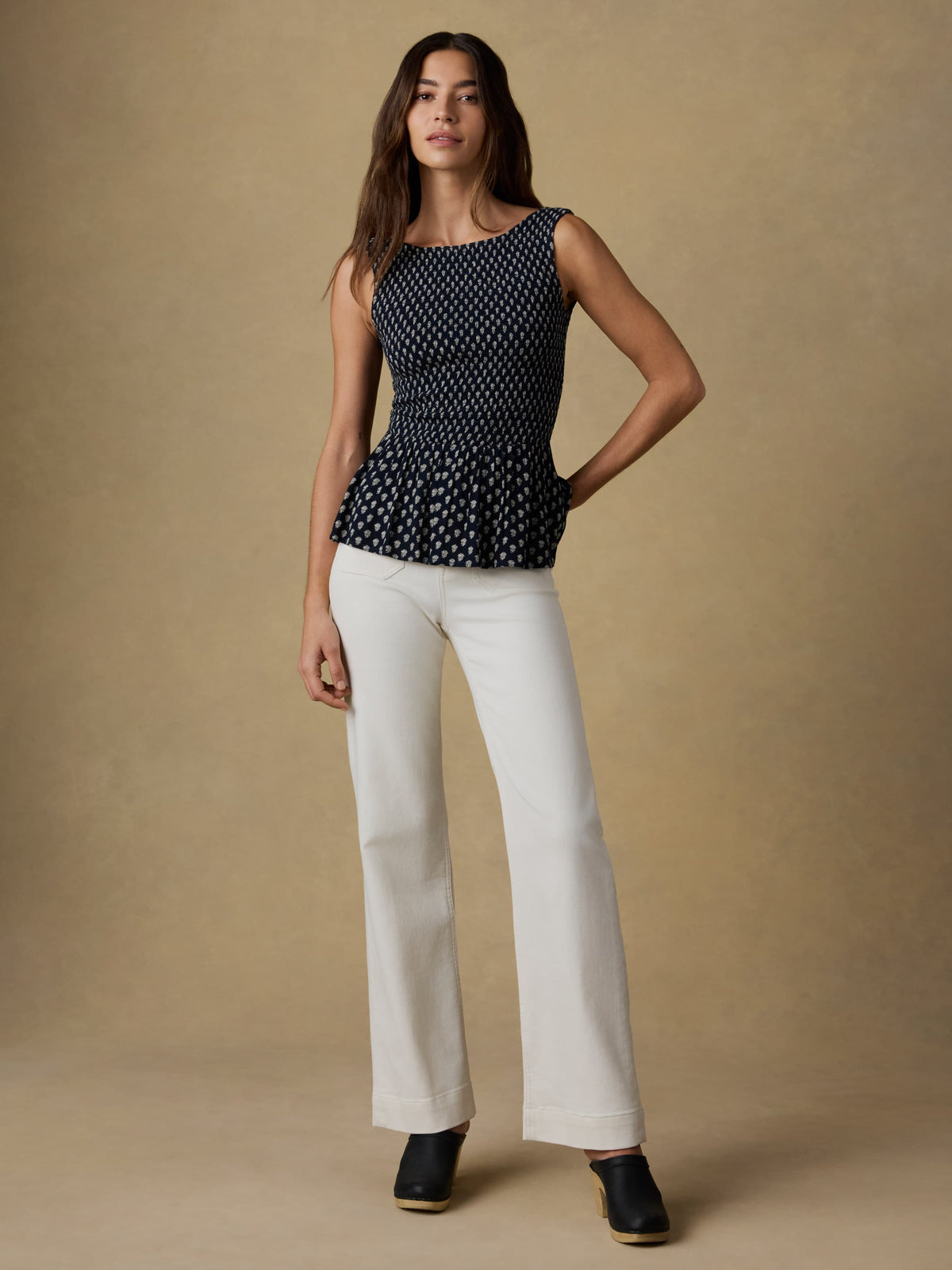 Sophia Smocked Top - Navy Lotus Floral