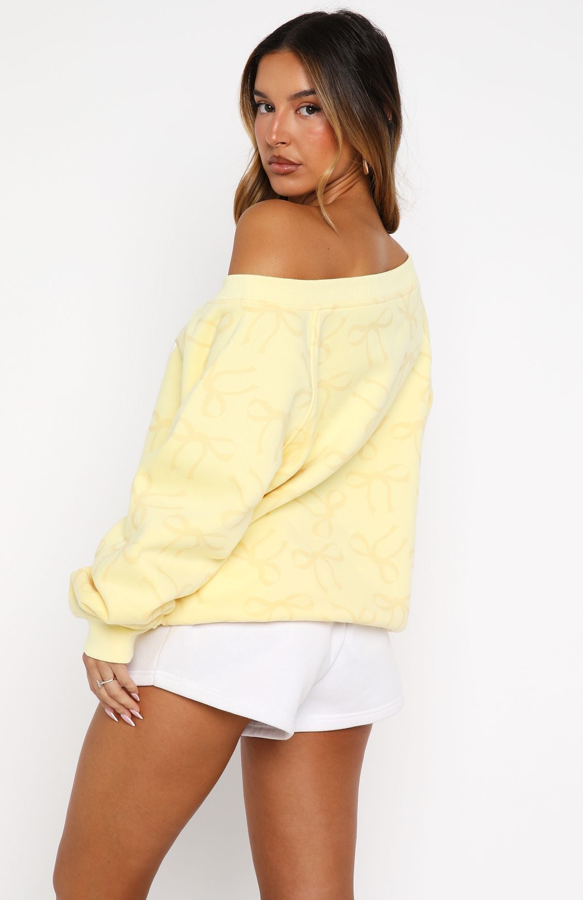 Vol. 1 Off Shoulder Printed Sweater Lemon Bow