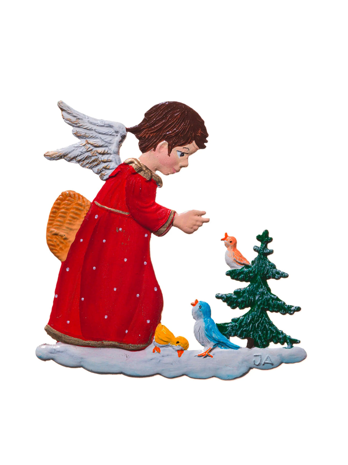 Wilhelm Schweizer Pewter Angel Feeding Birds Ornament