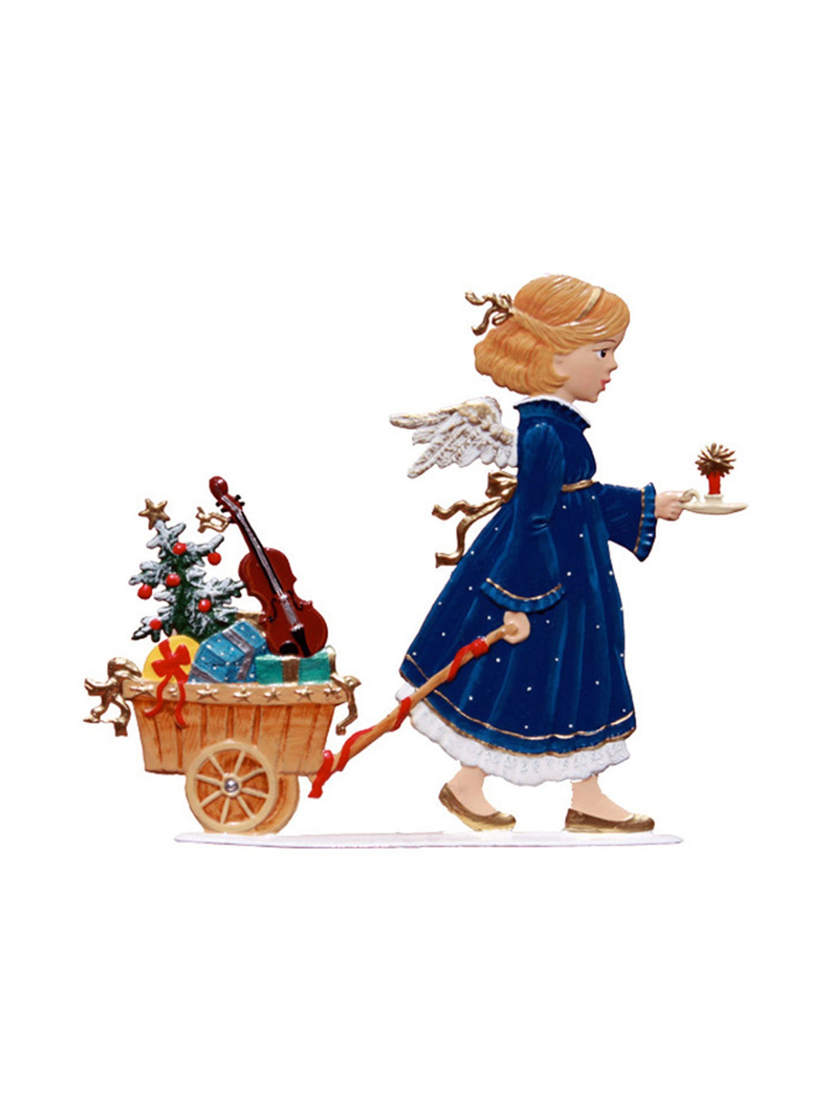 Wilhelm Schweizer Pewter Angel Pulling Gift Wagon