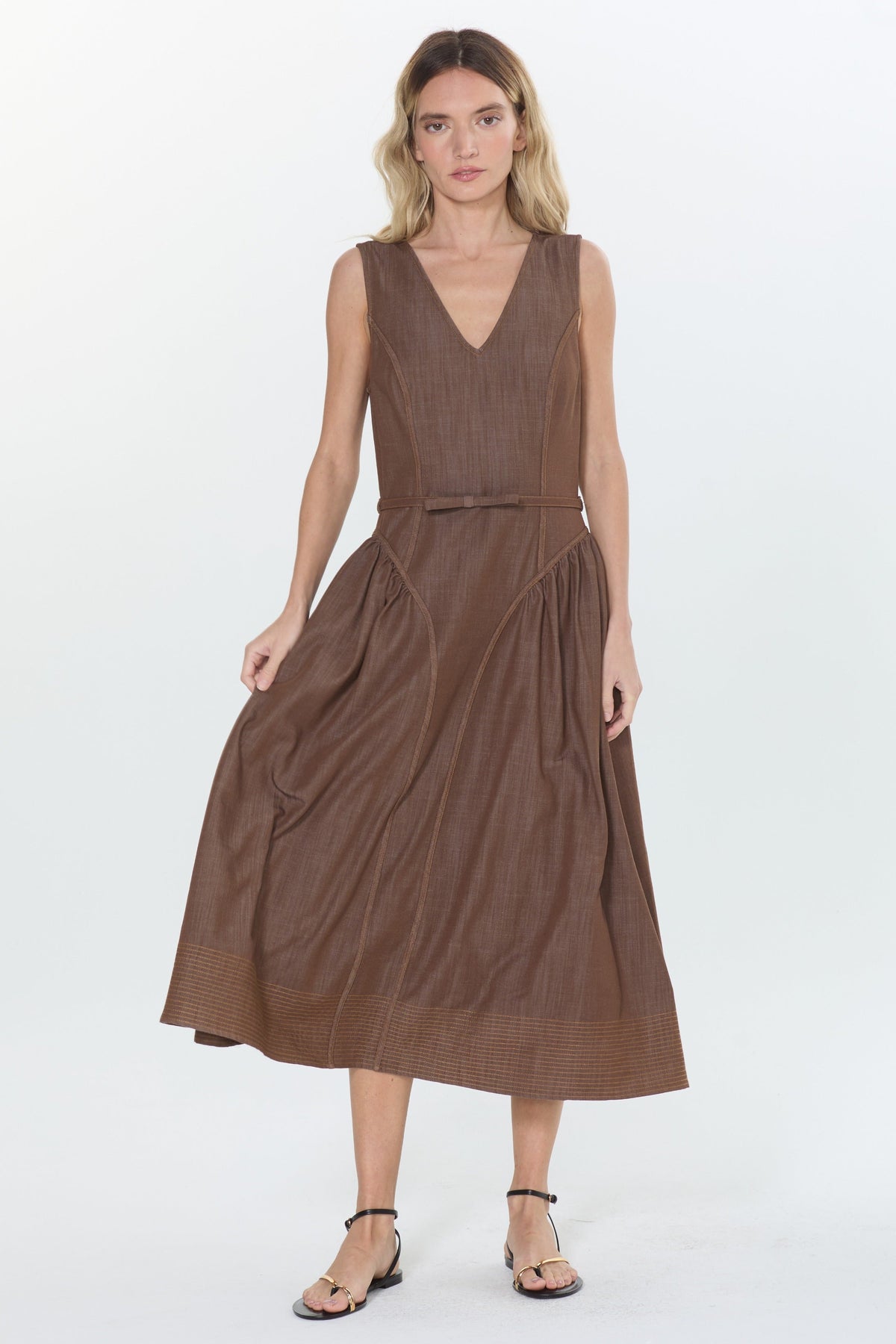 BRUNI TOPSTITCHED DENIM EFFECT MIDI DRESS