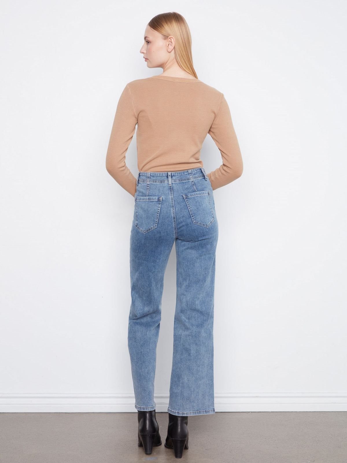Patch Pocket Wide Leg Jeans - Medium Blue