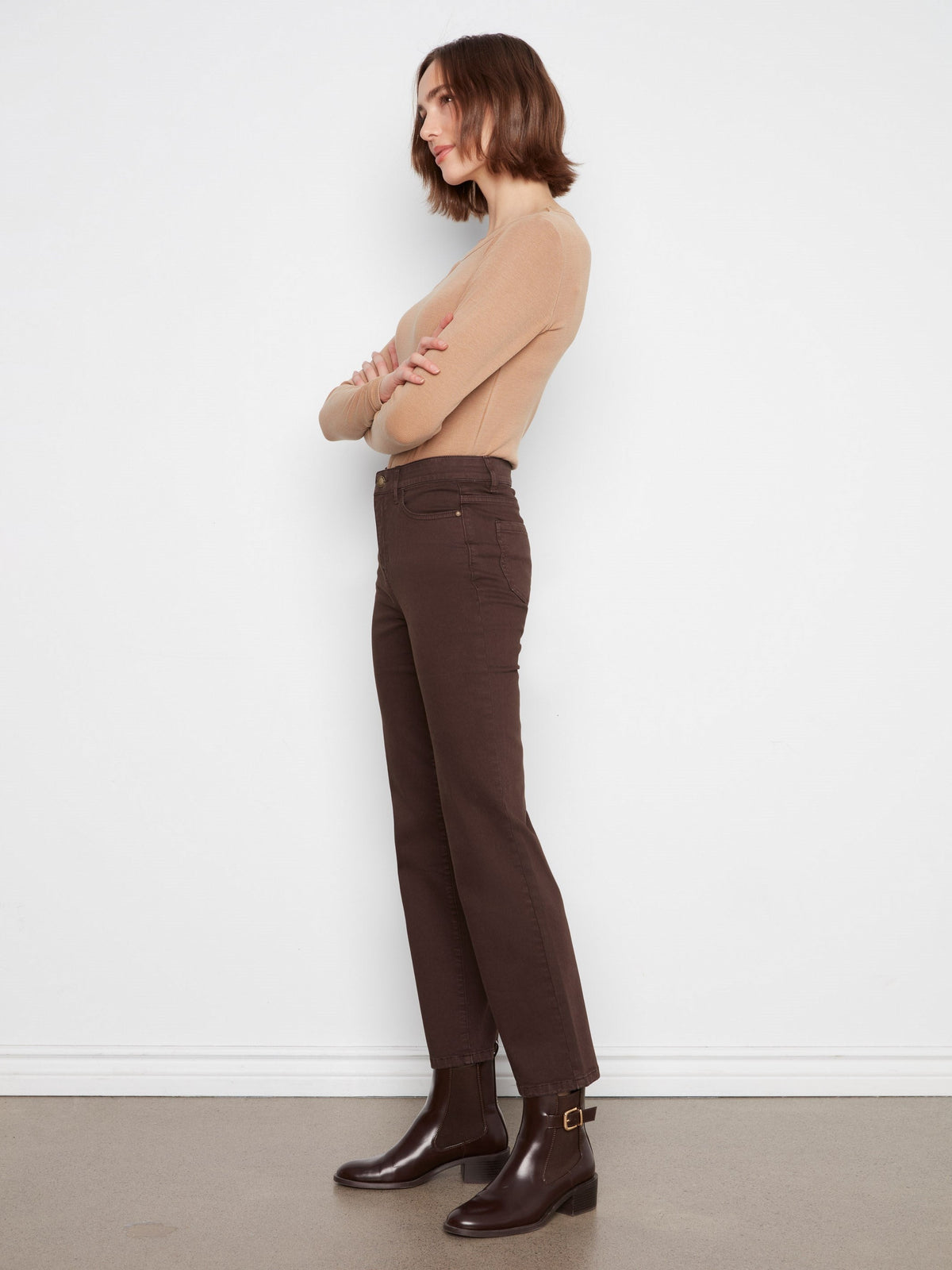 Straight Leg Twill Pants - Coffee