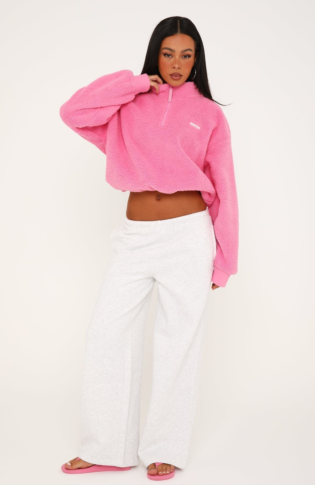 Figure It Out Later Fleece Quarter Zip Sweater Bubblegum Pink