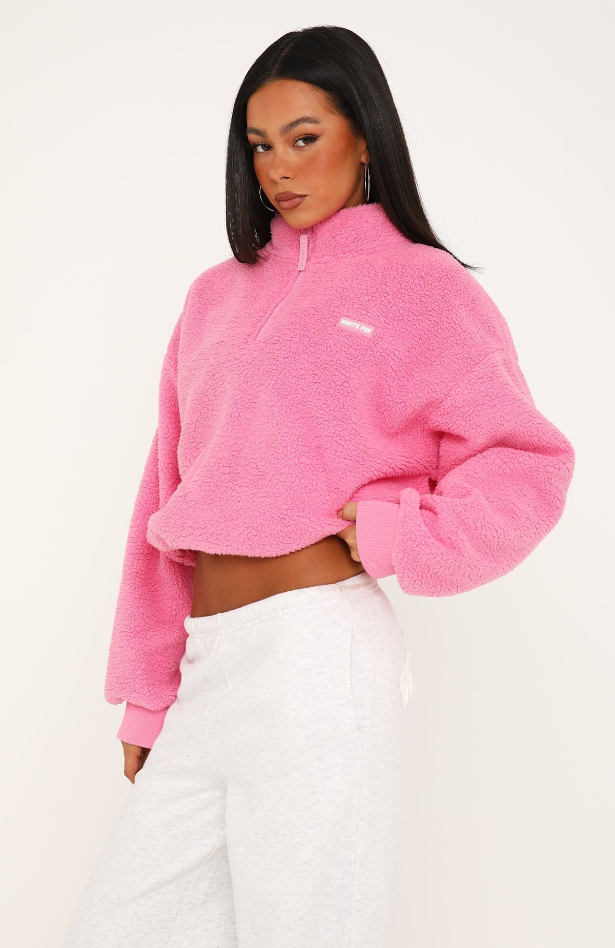 Figure It Out Later Fleece Quarter Zip Sweater Bubblegum Pink